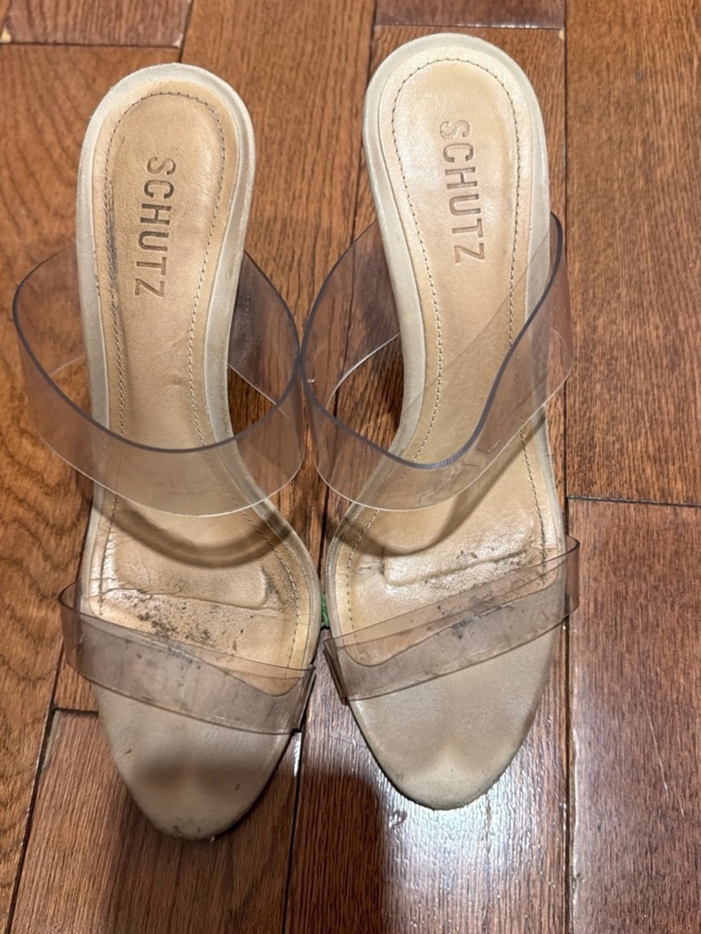 SCHUTZ Nude Clear Strap Slide Heels